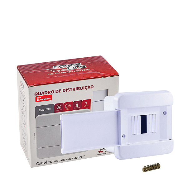 Quadro de Distribuição de Embutir Branco Para 4 Disjuntores DIN + Barramento
