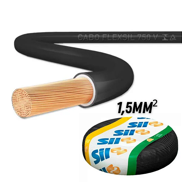 Fio FlexSil de cobre 1,5mm² Preto 750V - Rolo de 100m