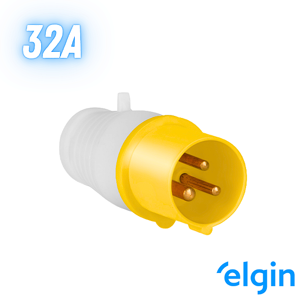 Plug Industrial Macho 32a 2p+t 110v 4h Elgin - Amarelo