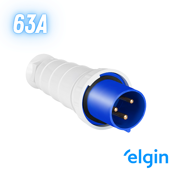 Plug Industrial Macho 63a 2p+t 220v 6h Ip67 Elgin - Azul