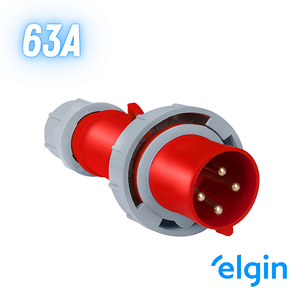 Plug Industrial Macho 63a 3p+t 380v 6h Ip67 Elgin - Vermelho
