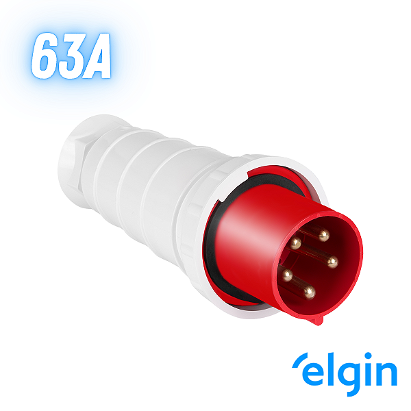 Plug Industrial Macho 63a 4p+t 415v 6h Ip67 Elgin - Vermelho