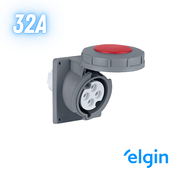 Tomada Industrial Embutir 32a 3p+t 6h 380v Ip67 Elgin - Vermelho
