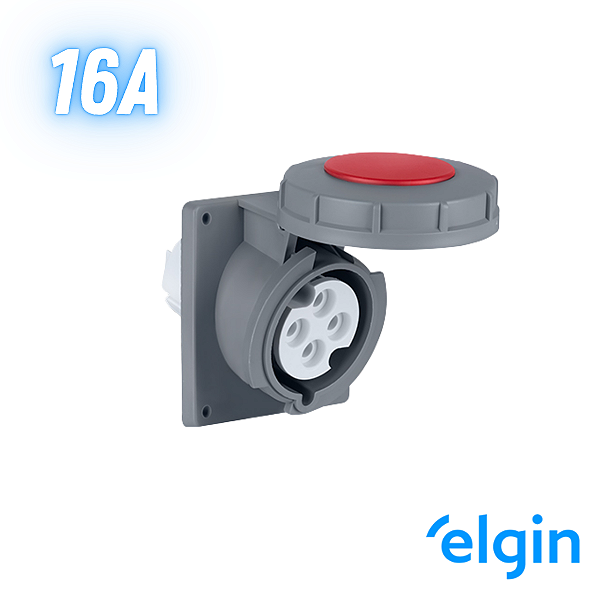 Tomada Industrial Embutir 16a 3p+t 6h 380v Ip67 Elgin - Vermelho