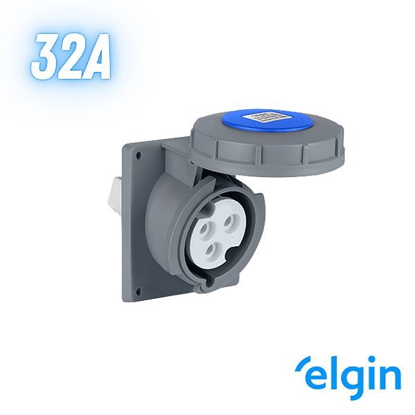 Tomada Industrial Embutir 32a 2p+t 6h 220v Ip67 Elgin - Azul