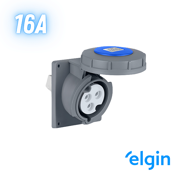 Tomada Industrial Embutir 16a 2p+t 6h 220v Ip67 Elgin - Azul