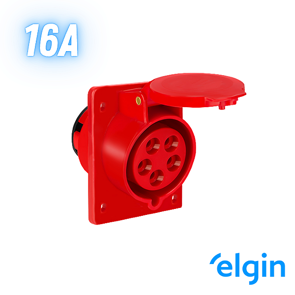 Tomada Industrial Embutir 16a 4p+t 6h 415v Ip44 Elgin - Vermelho