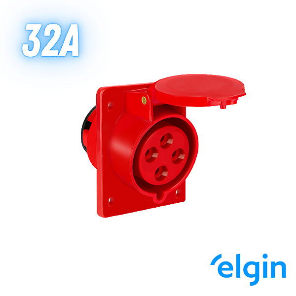 Tomada Industrial Embutir 32a 3p+t 6h 380v Ip44 Elgin - Vermelho