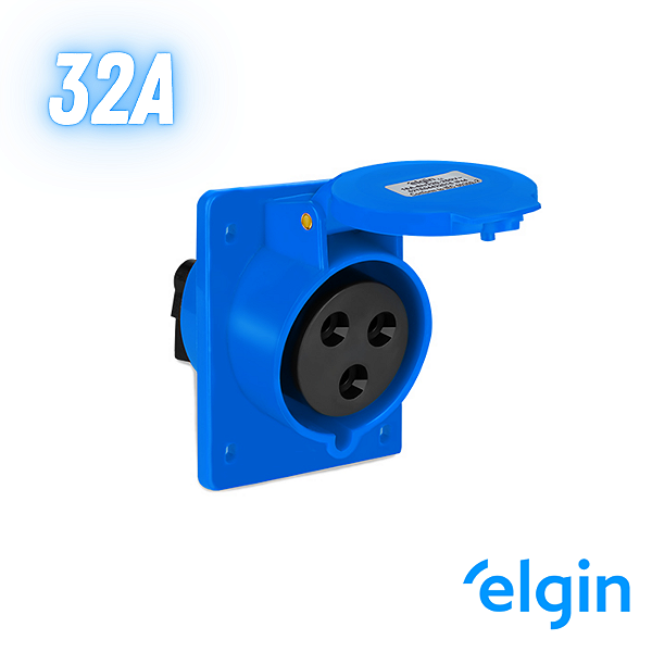 Tomada Industrial Embutir 32a 2p+t 6h 220v Ip44 Elgin - Azul