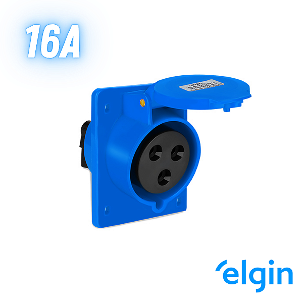 Tomada Industrial Embutir 16a 2p+t 6h 220v Ip44 Elgin - Azul