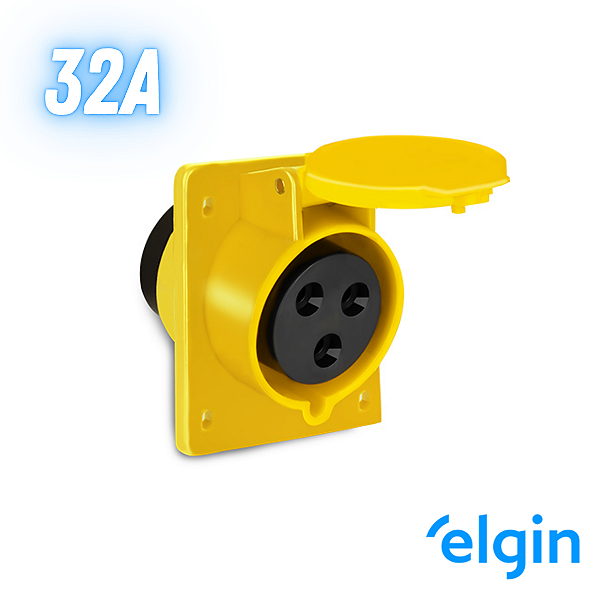 Tomada Industrial Embutir 32a 2p+t 4h 110v Ip44 Elgin - Amarelo