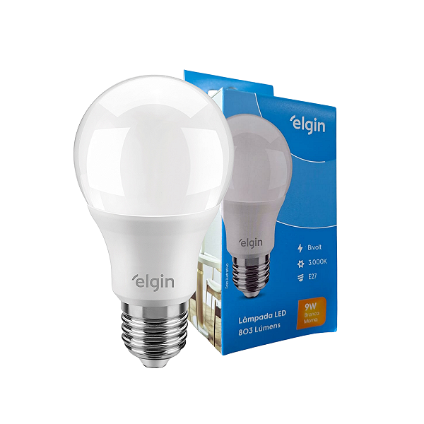 Lâmpada Led Bulbo Bivolt A60 9w Branca Morna - Elgin 3000k