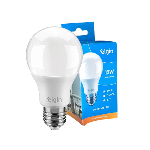 Lâmpada Led Bulbo Bivolt A60 12w Branca Morna - Elgin 3000k