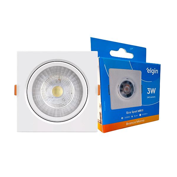 Luminária Spot Led Quadrada 3w 3000k Branca Morna Mr11  Elgin