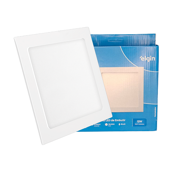 Luminária Painel LED Quadrado Embutir 12W 6500K Branca Fria Bivolt Elgin