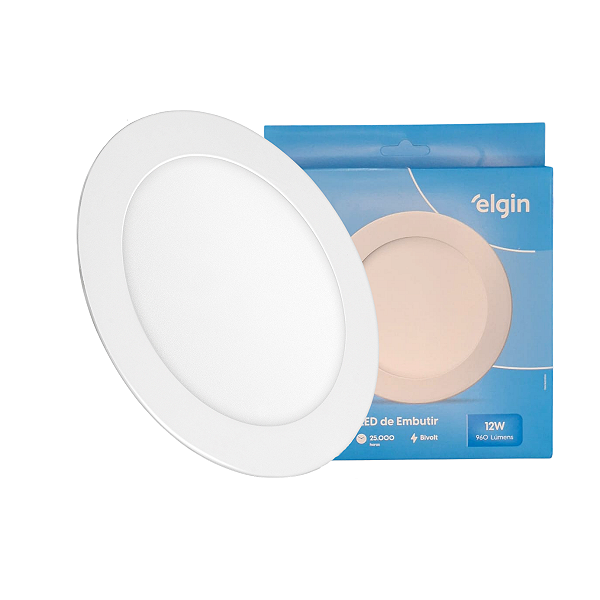 Luminária Painel LED Redondo Embutir 12W 6500K Branca Fria Bivolt Elgin
