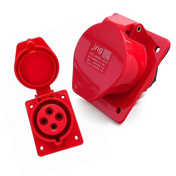 Tomada de Embutir Industrial 3P+T 32A 380-440V 6H IP44 Vermelho - JNG