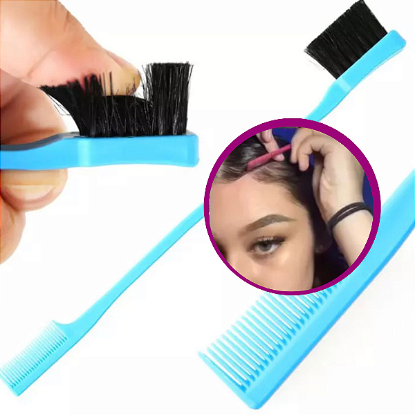 Escova Escovinha 2 em 1 com Pente para Baby Hair, Sobrancelha e Penteado Cabelo Afro