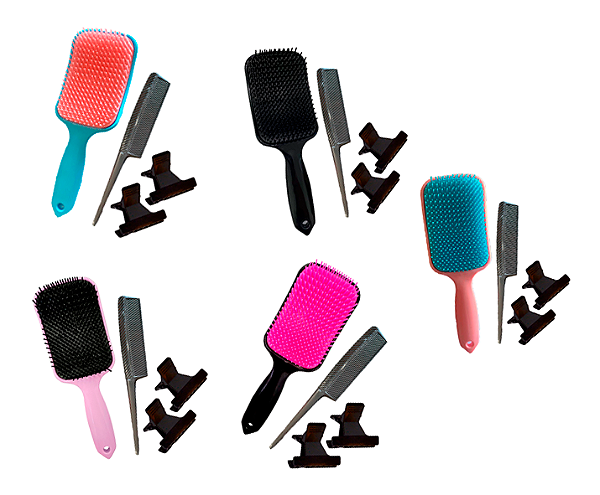 Kit Escova Raquete Fashion com 02 UN Presilhas e Pente Multiuso