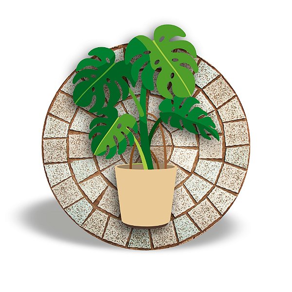 Mini Quadro 3D - Vaso de planta Costela de Adão