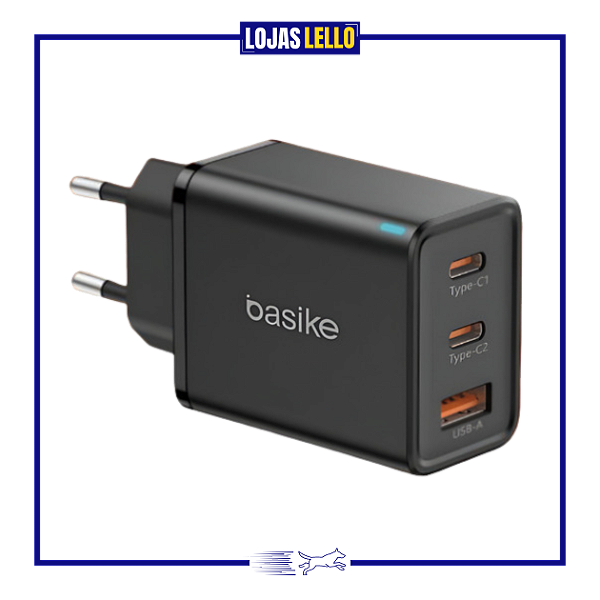 Carregador Basike Turbo Gan 65w 3 Portas 2 Tipo C + 1 Usb