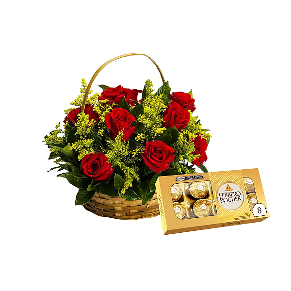 Cesta de Rosas e Chocolate