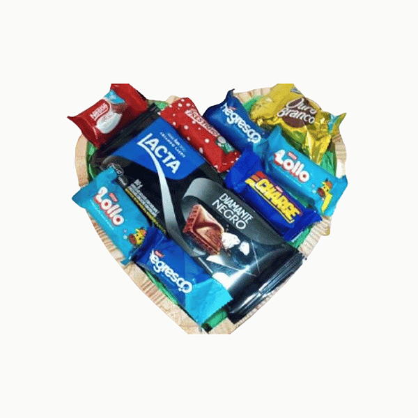 Cesta Média Coração Com Chocolates