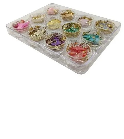 MADRE PÉROLA KIT COM 12 UNIDADES COM FIO DE OURO