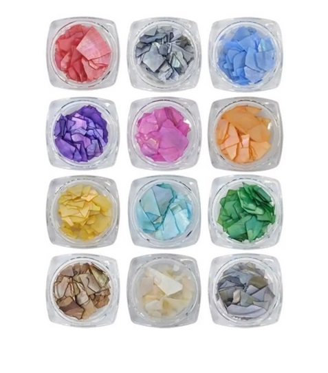 KIT COM 12 UNIDADES MADRE PÉROLA GRANDE ENCAPSULAMENTO DECORAÇÃO DE UNHAS.