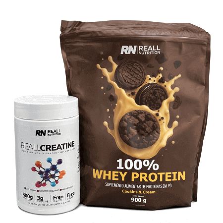 Kit Reall Nutrition Whey Cookies e Cream 900g + Creatina 500g