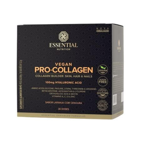 Vegan Pro-Collagen Laranja Com Cenoura Box 30 Sachês 369g Essential Nutrition