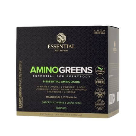 Amino Greens Suco Verde e Limão Yuzu Box 30 Sachês 240g Essential Nutrition