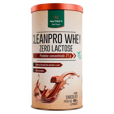 CleanPro Whey Zero Lactose Sabor Chocolate Lata 450g Nutrify