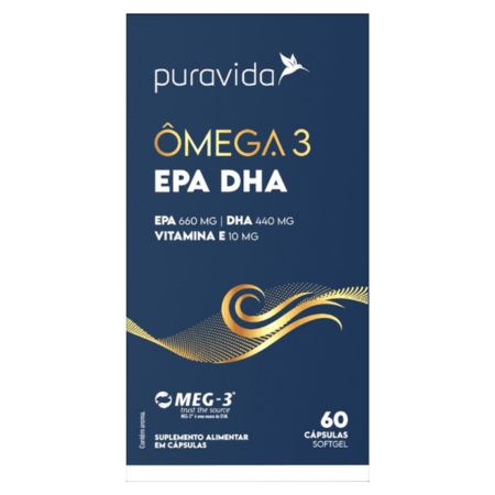 Ômega 3 EPA DHA 60 Cápsulas PuraVida