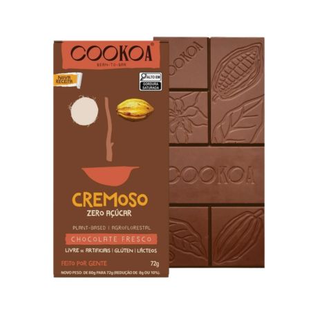Chocolate Cremoso Zero Açúcar 72g Cookoa