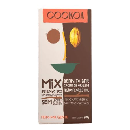 Chocolate Meio a Meio Branco Cremoso e Intenso 80% 75g Cookoa