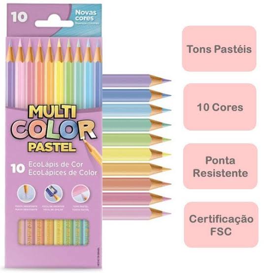 LAPIS DE COR 10 CORES EM TONS PASTEL MULTICOLOR
