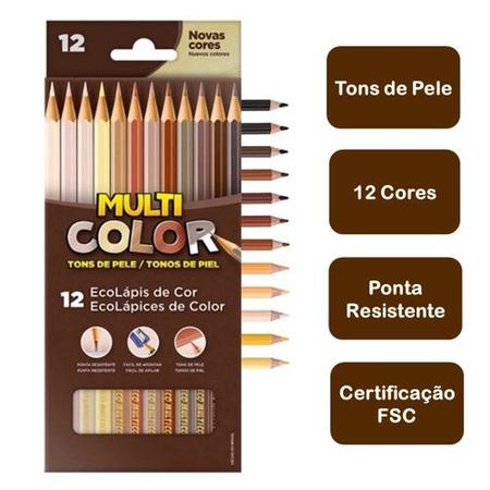 LAPIS DE COR 12 CORES EM TONS DE PELO MULTICOLOR