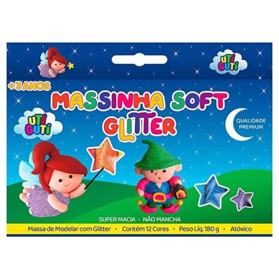 MASSINHA DE MODELAR 12 CORES SOFT GLITTER UTI GUTI