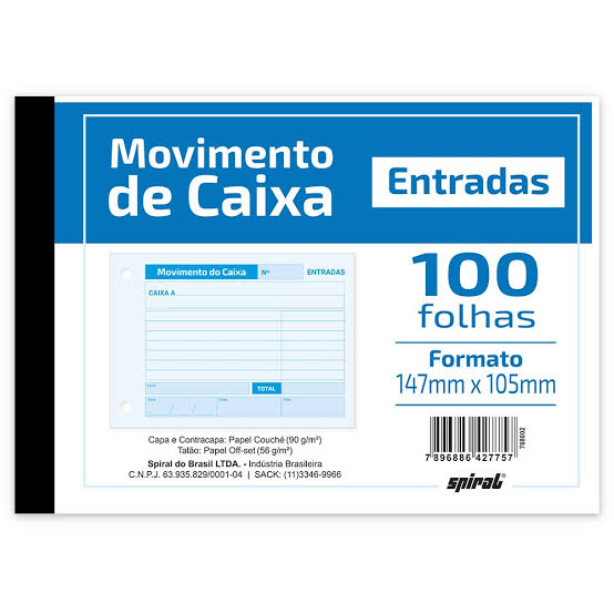 MOVIMENTO DO CAIXA ENTRADA C/ 100 FOLHAS 147X105MM SPIRAL