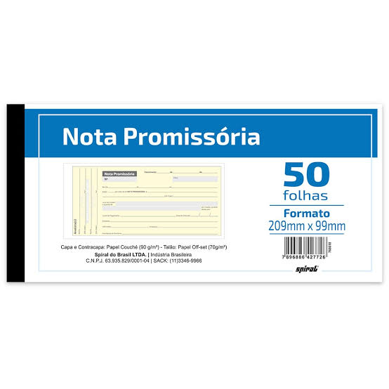 NOTA PROMISSORIA C/50 FOLHAS 209X99MM SPIRAL