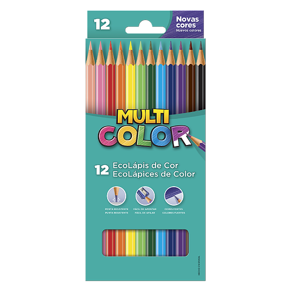 LÁPIS DE COR 12 CORES MULTICOLOR