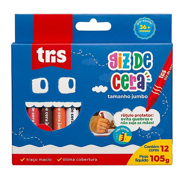 GIZ DE CERA JUMBO TRIO 12 CORES TRIS