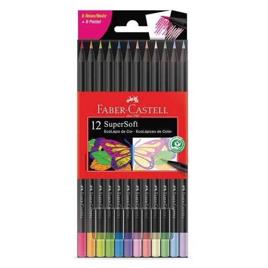 LÁPIS DE COR 12 CORES NEON/PASTEL SUPER SOFT FABER CASTELL