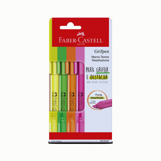 CANETA MARCA TEXTO GRIFPEN 4 CORES NEON FABER CASTELL
