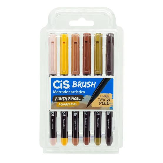 CANETA PINCEL BRUSH AQUARELAVEL 6 CORES PELE CIS