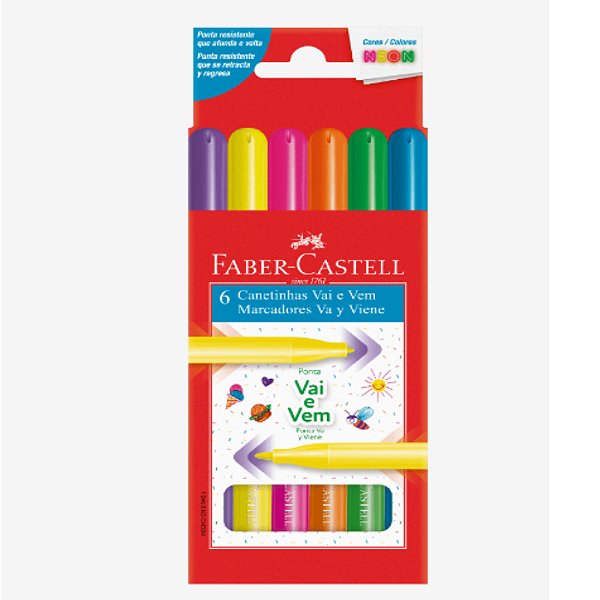 CANETA HIDROCOR 06 CORES NEON VAI E VEM FABER CASTELL