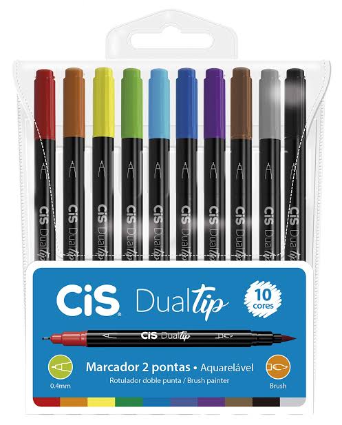 CANETA PINCEL BRUSH DUAL TIP 10 CORES CIS
