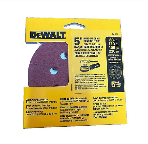 Disco Lixa Lâmina 5" GR80/120/150/220 Sortidas - DW4307X DEWALT