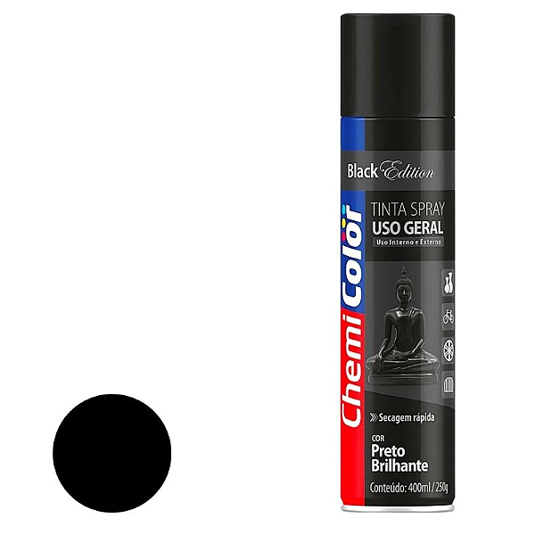 Tinta Spray Uso Geral 400ml Preto Brilhante - 0680092 - CHEMICOLOR